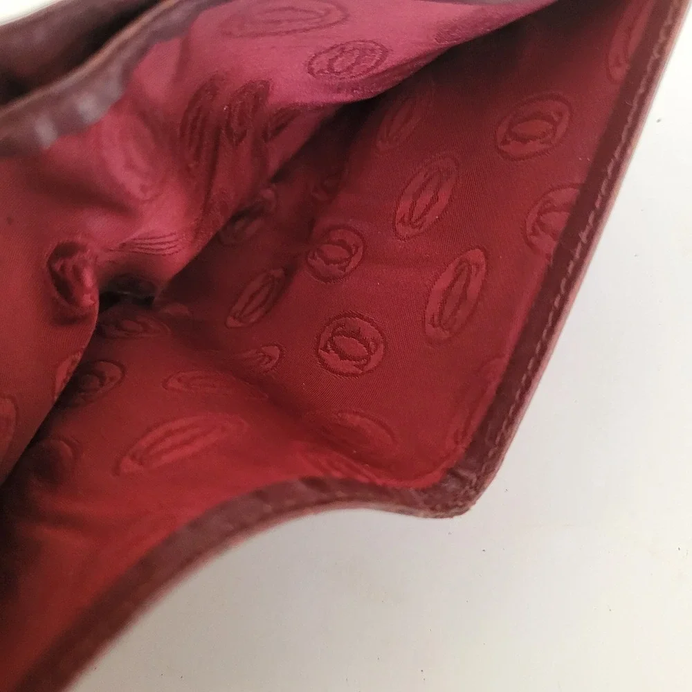 Cartier Must de Cartier Burgundy Leather Bifold Wallet Gold Corners Italy Vintag